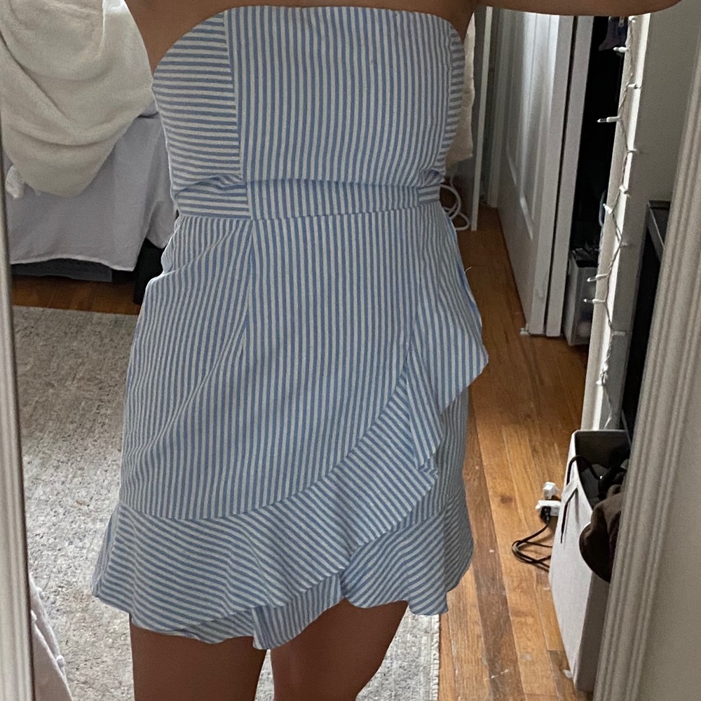 Superdown Blue & White Striped Strapless Dress
